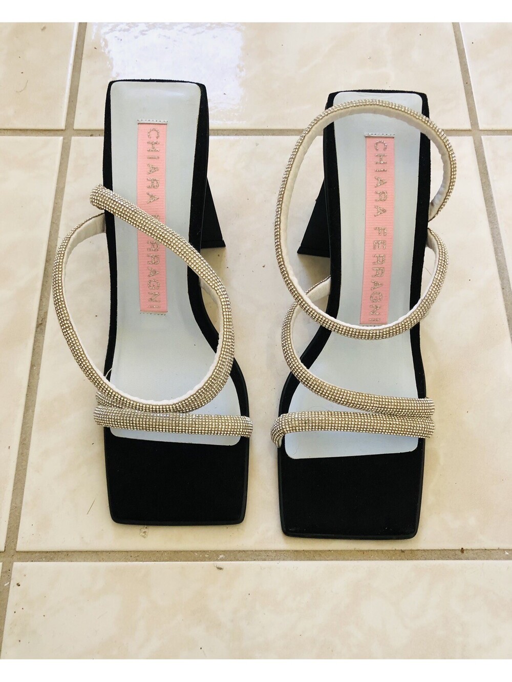 Chiara Ferragni Starlight Rhinestone Sandals Black Star Heel Glitter 9,5/10 NWOT